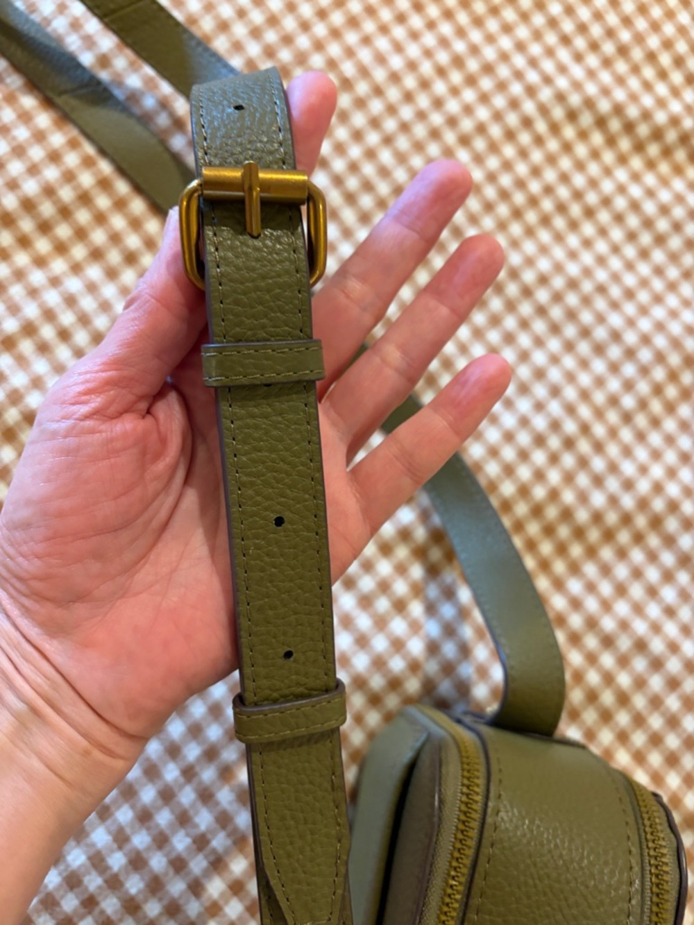 American Leather Co Nashville Leather Double Zip Crossbody Camera Bag Sage Green - Picture 11 of 11